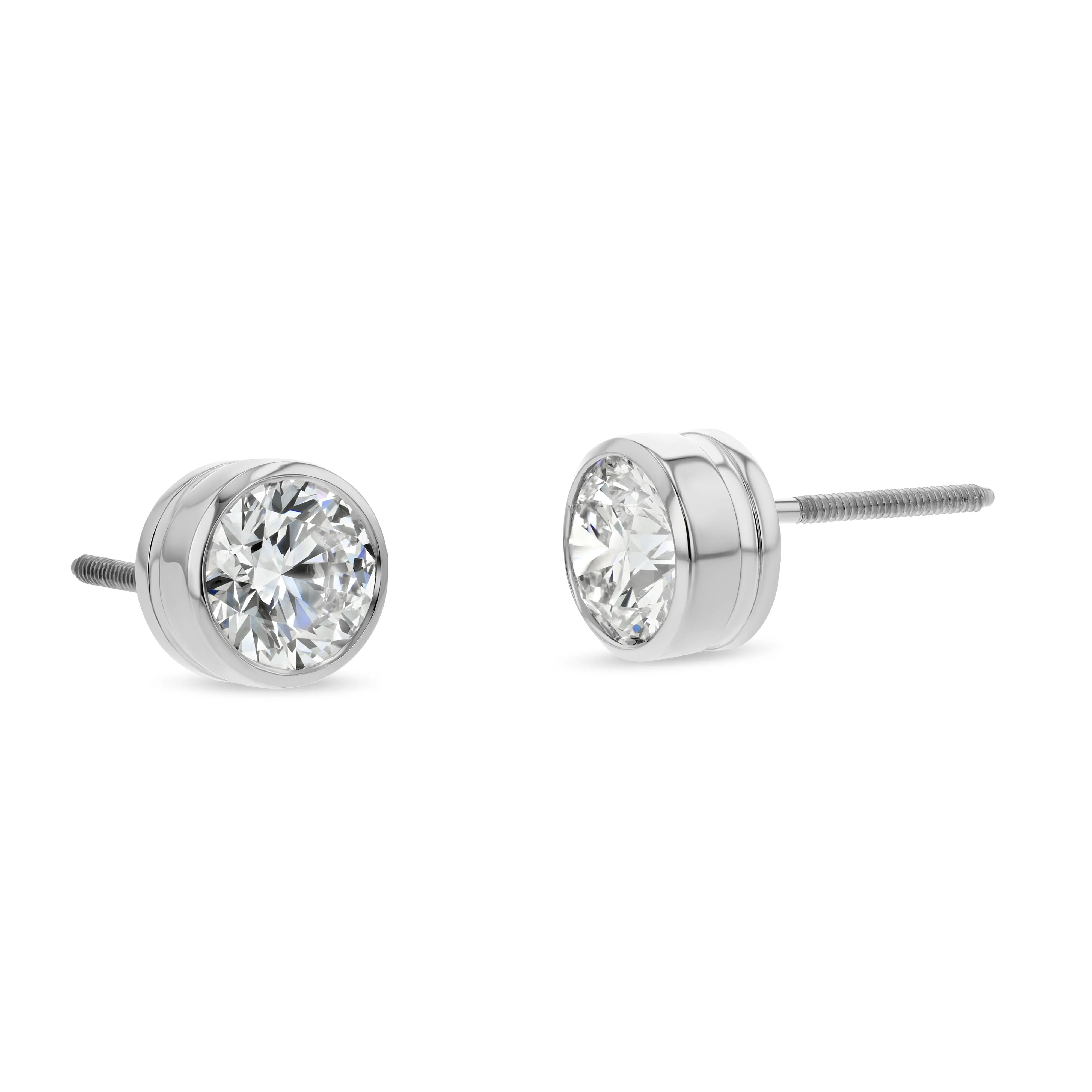 1.00 Carat Total Weight D-F Colorless VS Clarity Ideal Cut IGI Certified Lab Created Round Brilliant Diamond Stud Earrings in 14k White Gold Bezel Set