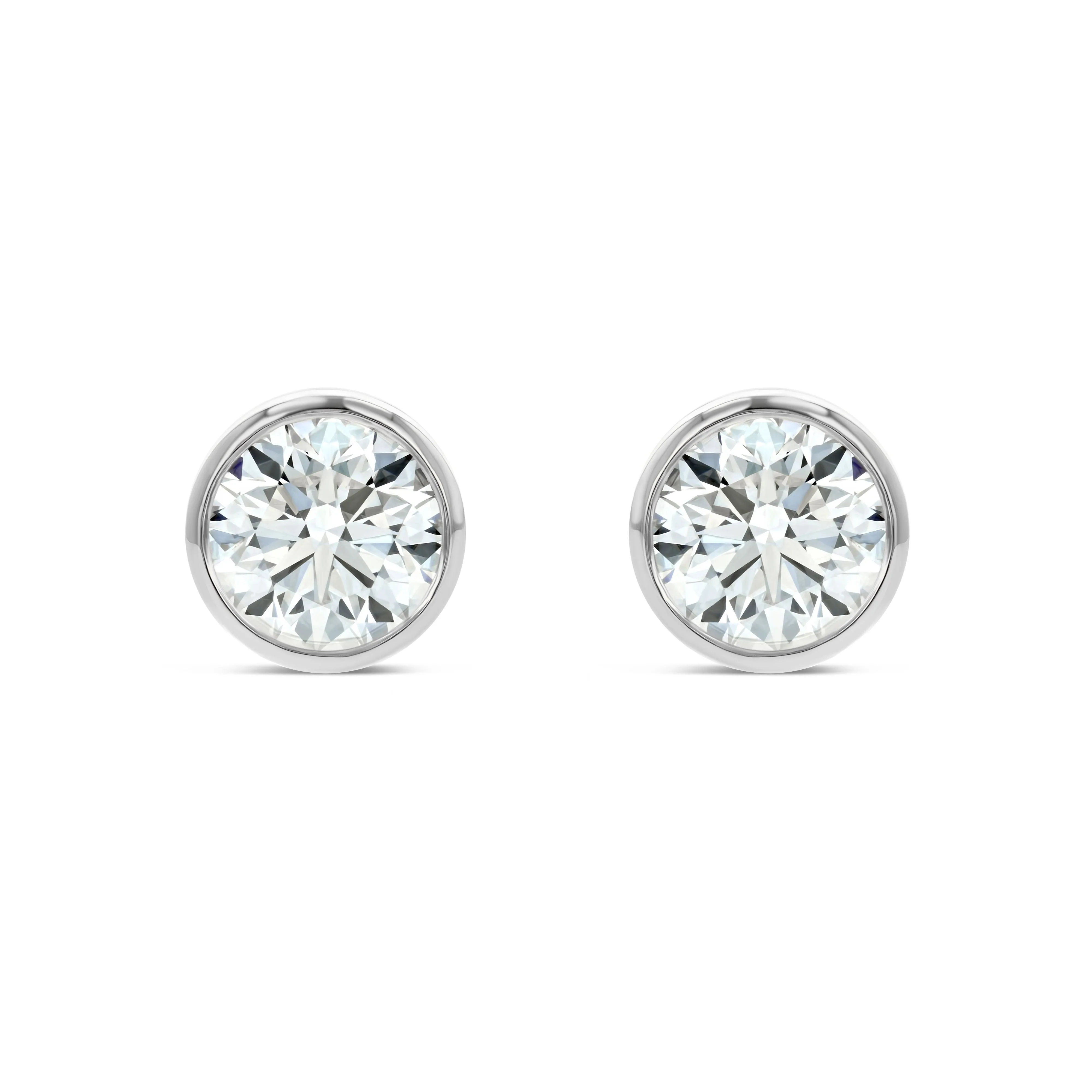 1.00 Carat Total Weight D-F Colorless VS Clarity Ideal Cut IGI Certified Lab Created Round Brilliant Diamond Stud Earrings in 14k White Gold Bezel Set