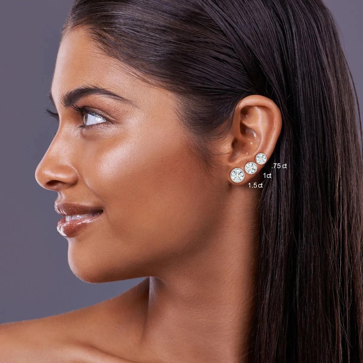 1.00 Carat Total Weight D-F Colorless VS Clarity Ideal Cut IGI Certified Lab Created Round Brilliant Diamond Stud Earrings in 14k White Gold Bezel Set