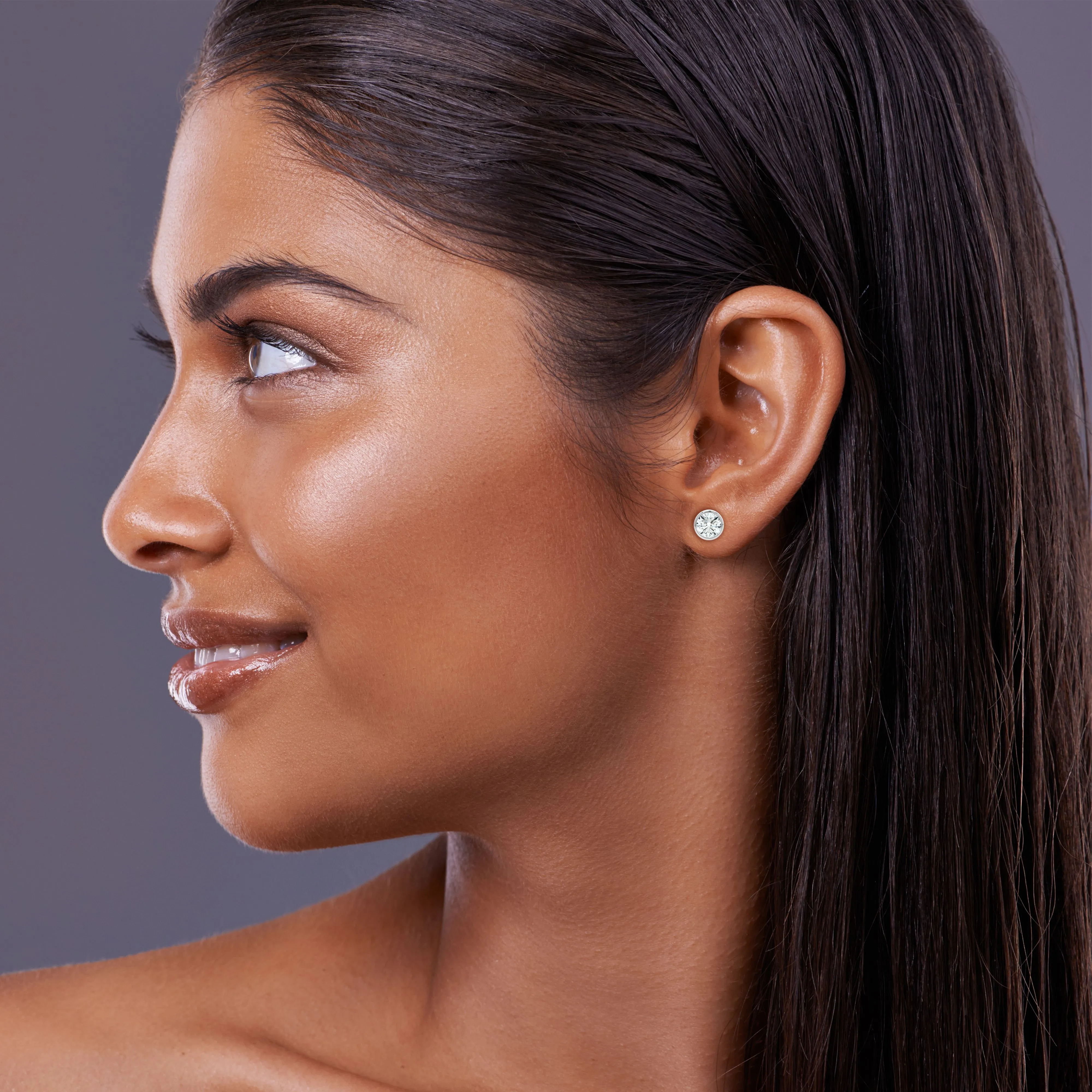 1.00 Carat Total Weight D-F Colorless VS Clarity Ideal Cut IGI Certified Lab Created Round Brilliant Diamond Stud Earrings in 14k White Gold Bezel Set