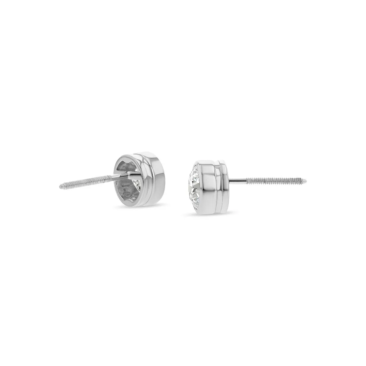 1.00 Carat Total Weight D-F Colorless VS Clarity Ideal Cut IGI Certified Lab Created Round Brilliant Diamond Stud Earrings in 14k White Gold Bezel Set