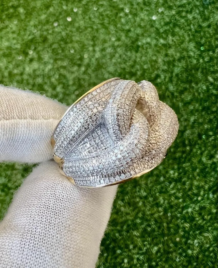 10K Yellow Gold Pinky Men's Ice out Link Genuine Diamond Ring Band 1.41Ct 13.4 Grams, Size 10, Mens Diamond Link Ring Gift for Him Band Ring