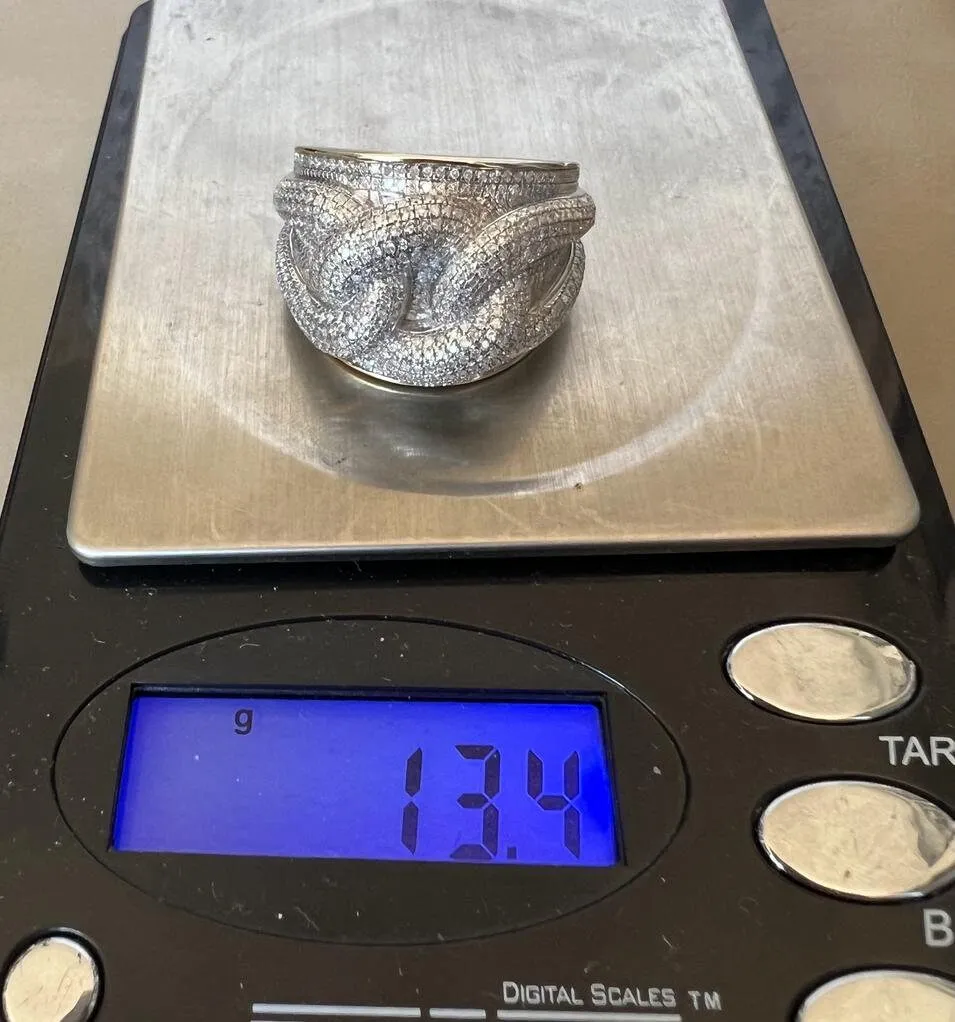 10K Yellow Gold Pinky Men's Ice out Link Genuine Diamond Ring Band 1.41Ct 13.4 Grams, Size 10, Mens Diamond Link Ring Gift for Him Band Ring