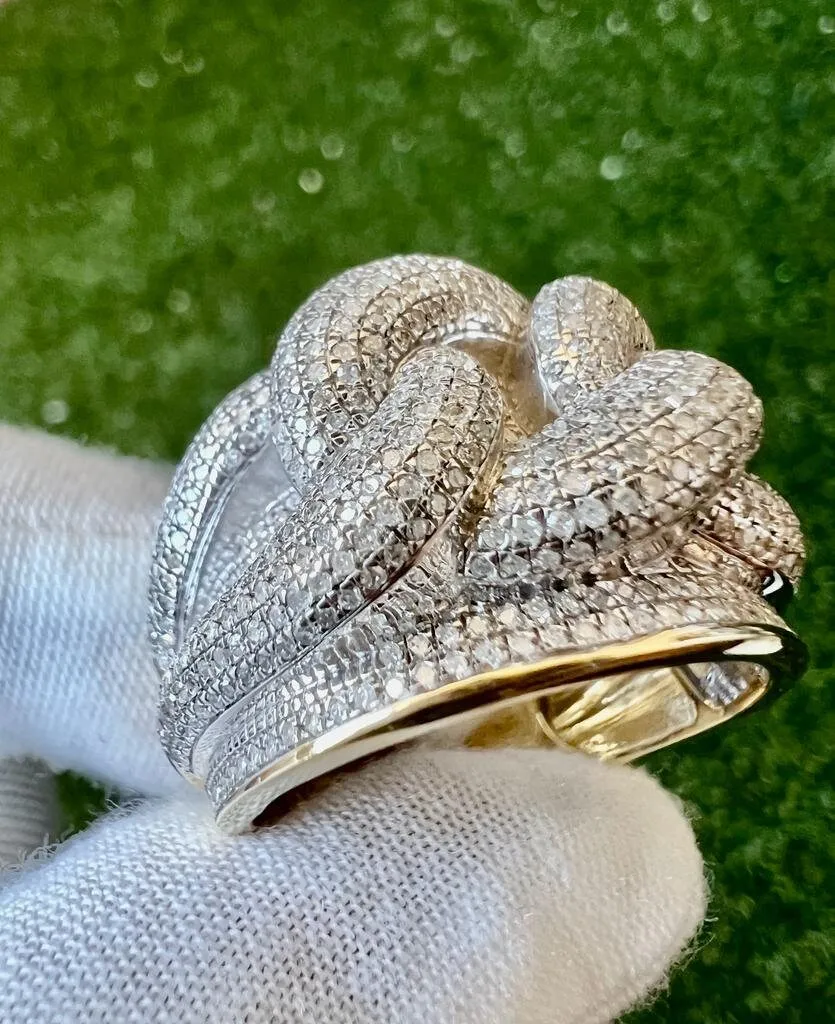 10K Yellow Gold Pinky Men's Ice out Link Genuine Diamond Ring Band 1.41Ct 13.4 Grams, Size 10, Mens Diamond Link Ring Gift for Him Band Ring