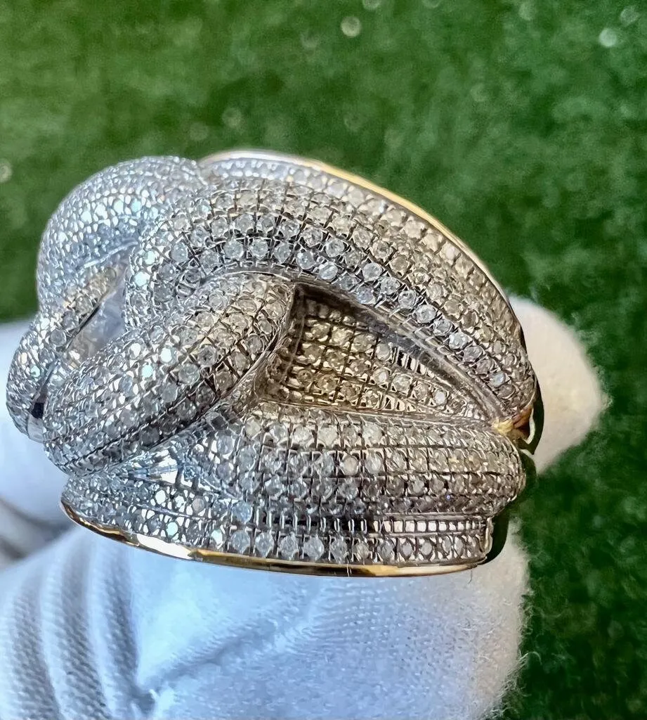 10K Yellow Gold Pinky Men's Ice out Link Genuine Diamond Ring Band 1.41Ct 13.4 Grams, Size 10, Mens Diamond Link Ring Gift for Him Band Ring