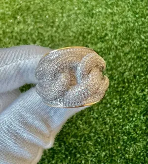 10K Yellow Gold Pinky Men's Ice out Link Genuine Diamond Ring Band 1.41Ct 13.4 Grams, Size 10, Mens Diamond Link Ring Gift for Him Band Ring