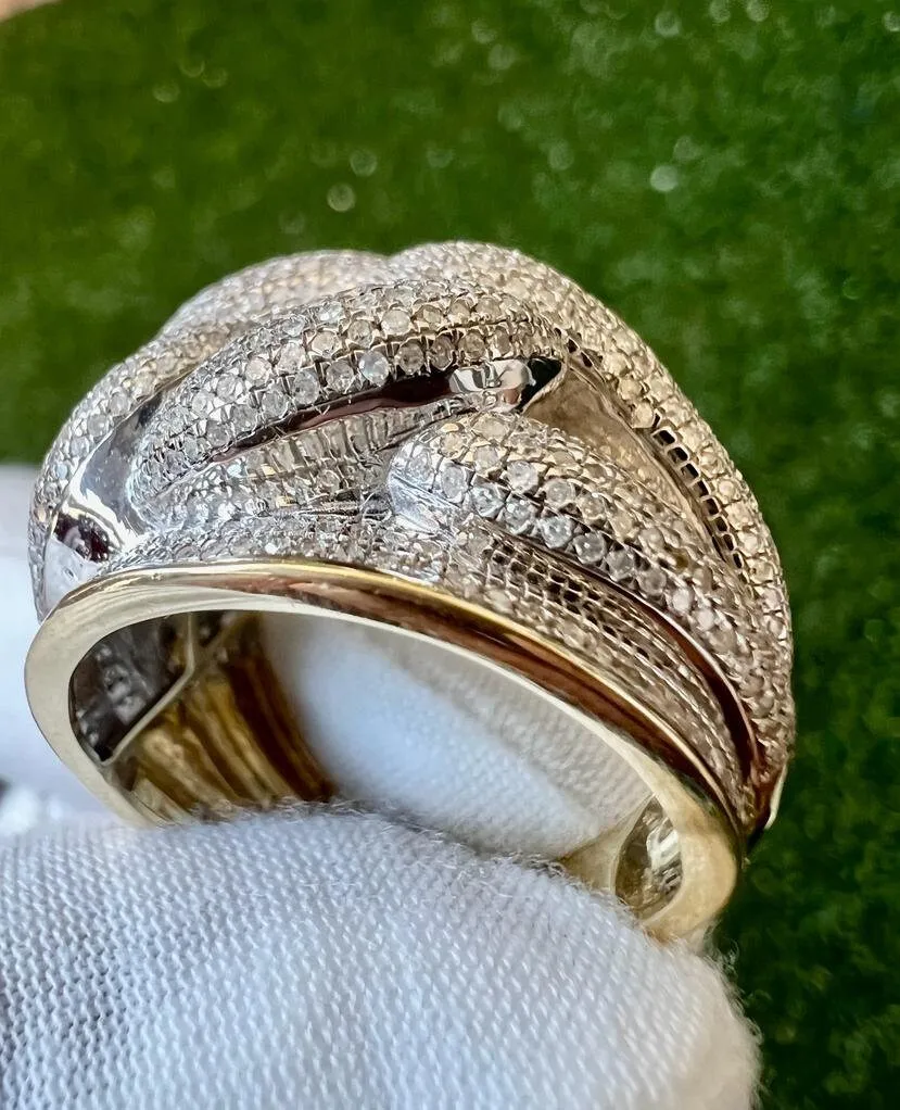 10K Yellow Gold Pinky Men's Ice out Link Genuine Diamond Ring Band 1.41Ct 13.4 Grams, Size 10, Mens Diamond Link Ring Gift for Him Band Ring