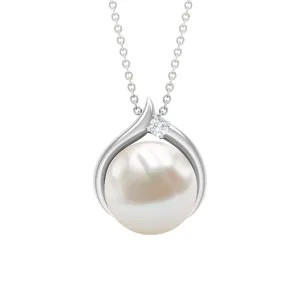 11 CT Bead Set Freshwater Pearl Solitaire Pendant with Diamond
