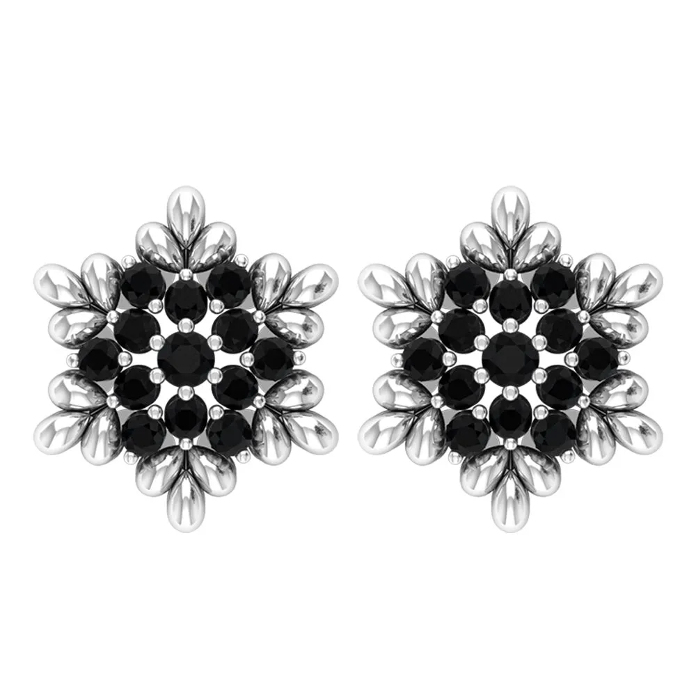 1/2 CT Adorable Black Onyx Floral Cluster Stud Earrings for Women