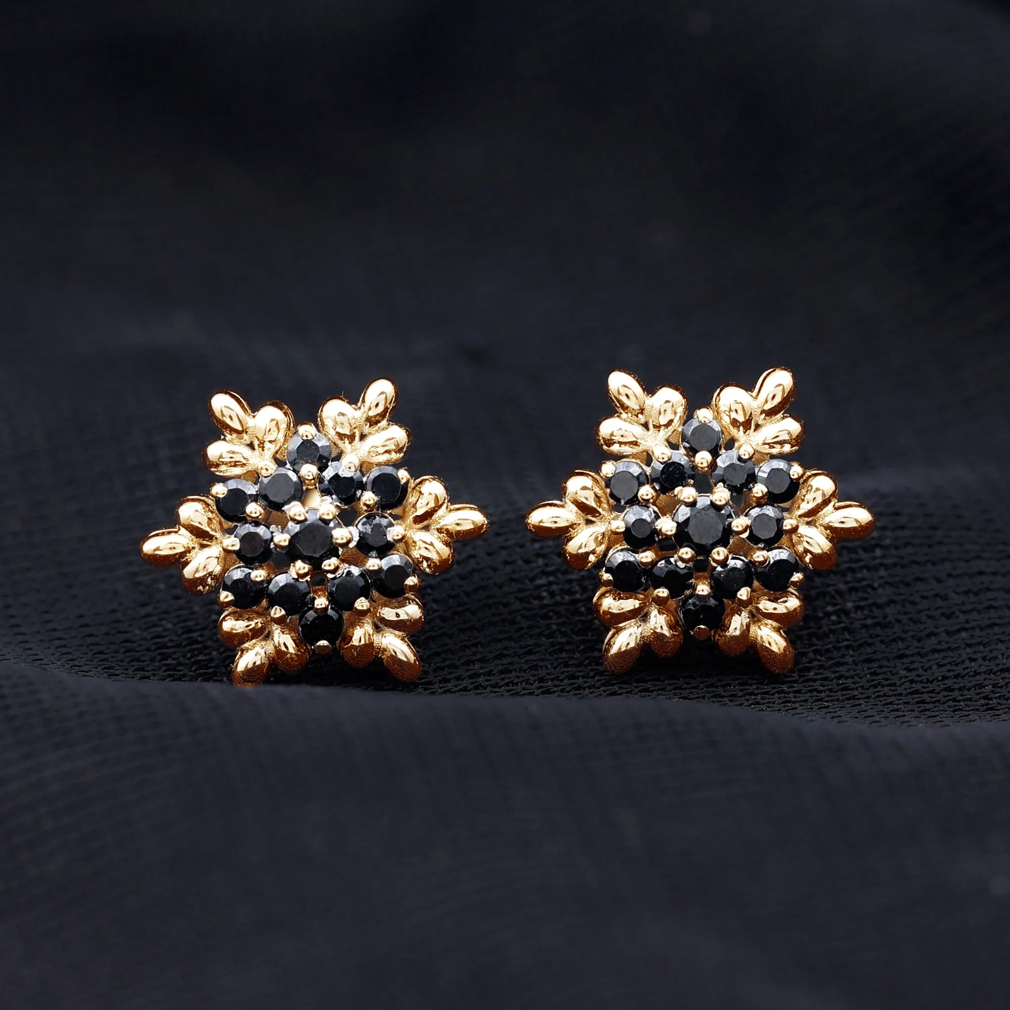 1/2 CT Adorable Black Onyx Floral Cluster Stud Earrings for Women