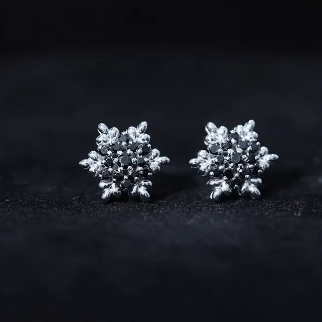1/2 CT Adorable Black Onyx Floral Cluster Stud Earrings for Women