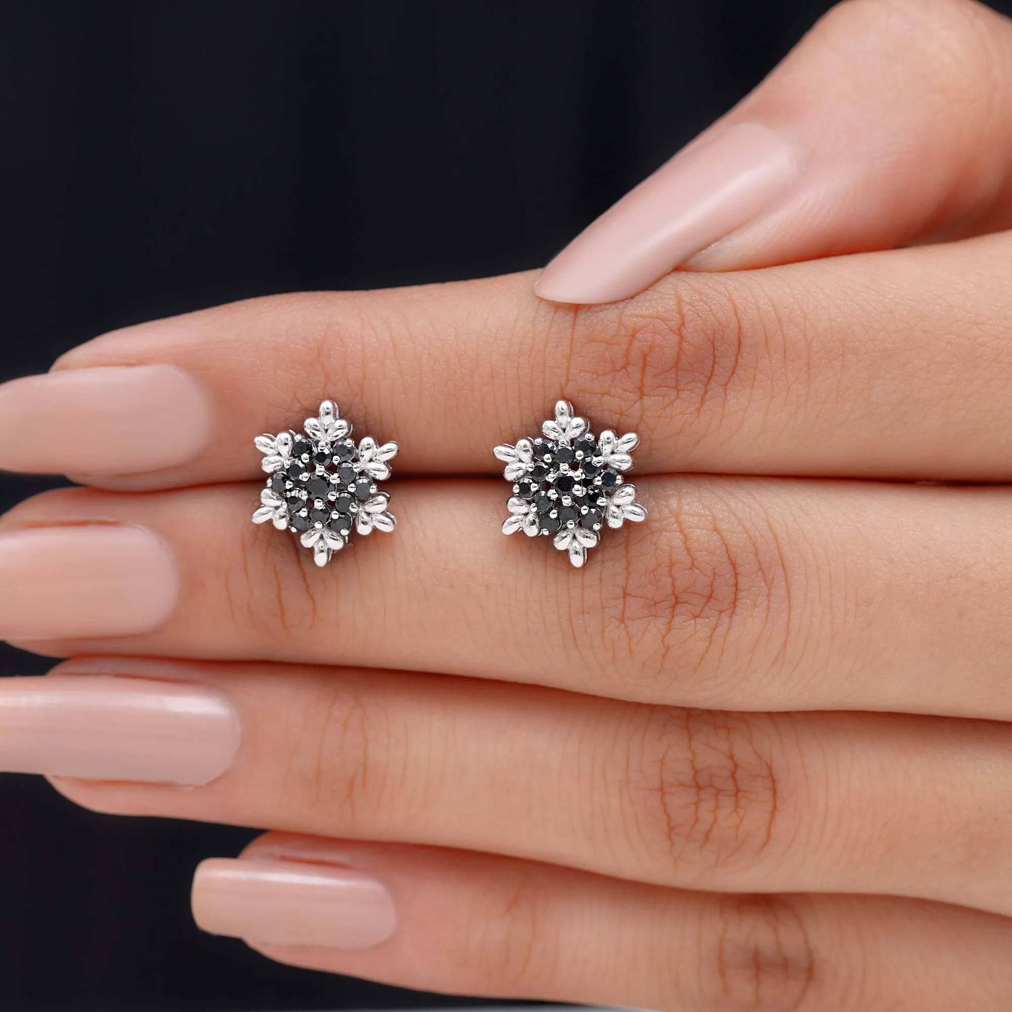 1/2 CT Adorable Black Onyx Floral Cluster Stud Earrings for Women