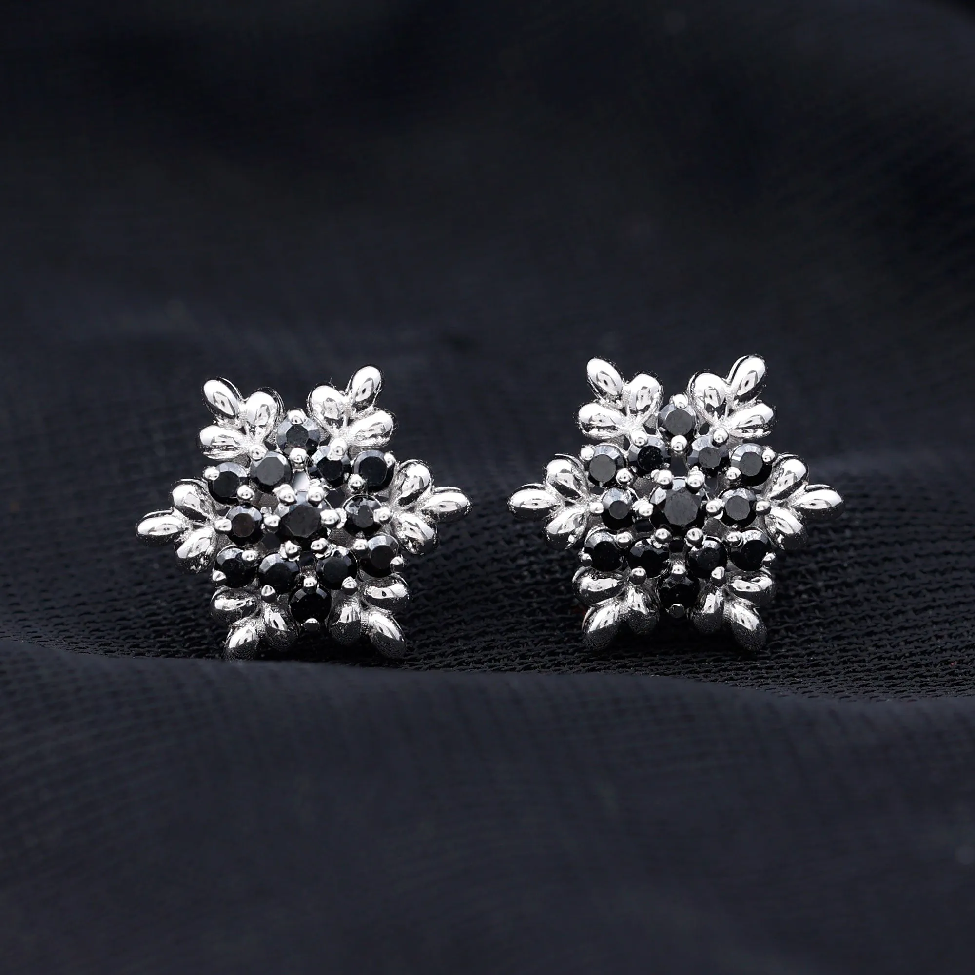 1/2 CT Adorable Black Onyx Floral Cluster Stud Earrings for Women