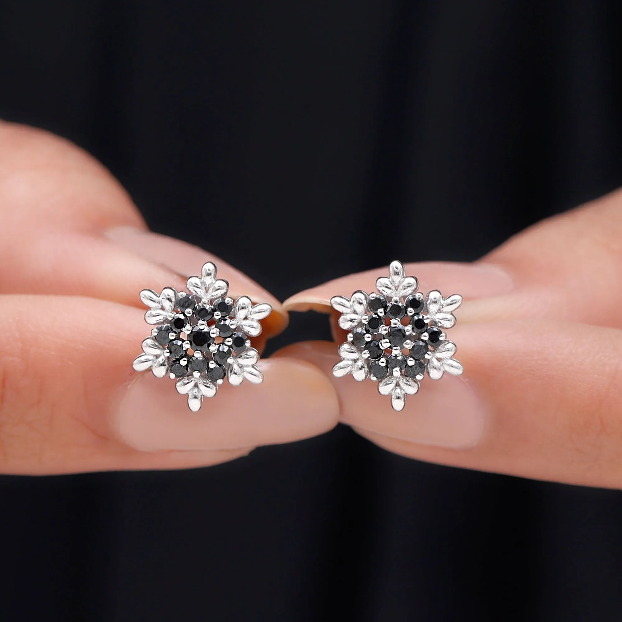 1/2 CT Adorable Black Onyx Floral Cluster Stud Earrings for Women