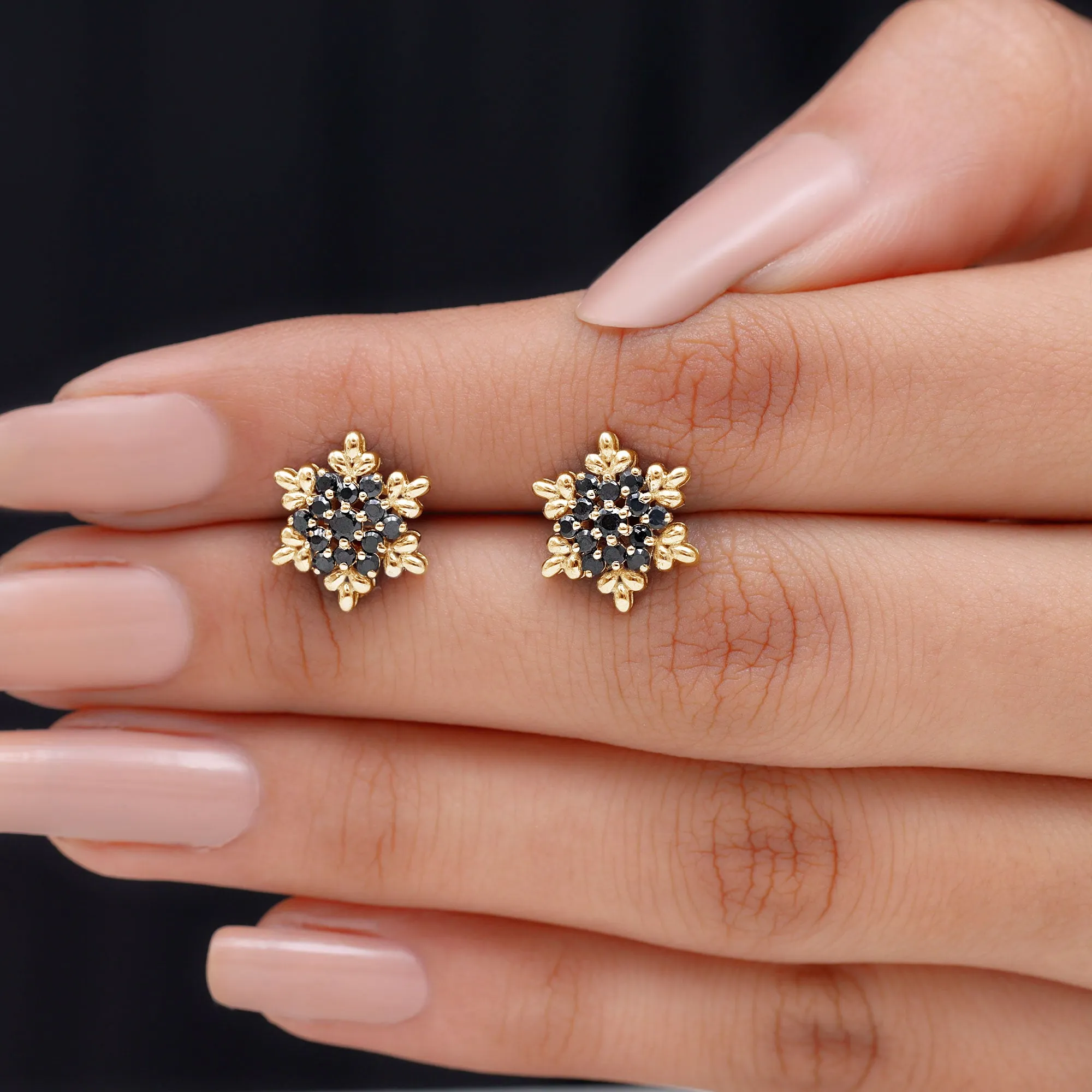 1/2 CT Adorable Black Onyx Floral Cluster Stud Earrings for Women