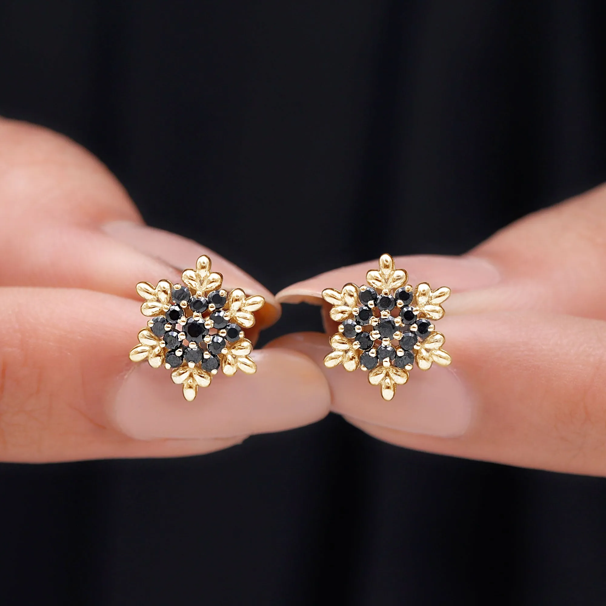 1/2 CT Adorable Black Onyx Floral Cluster Stud Earrings for Women