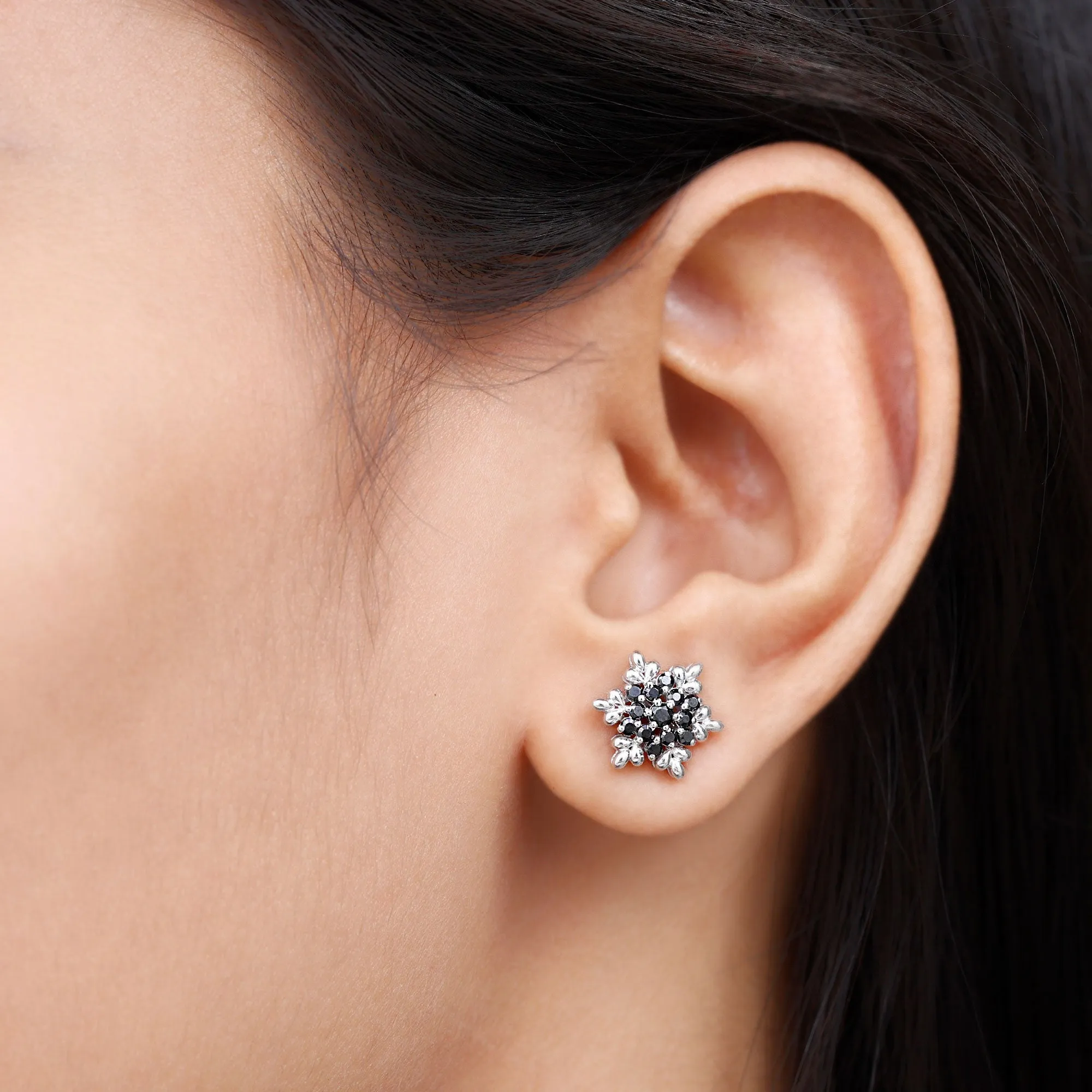 1/2 CT Adorable Black Onyx Floral Cluster Stud Earrings for Women