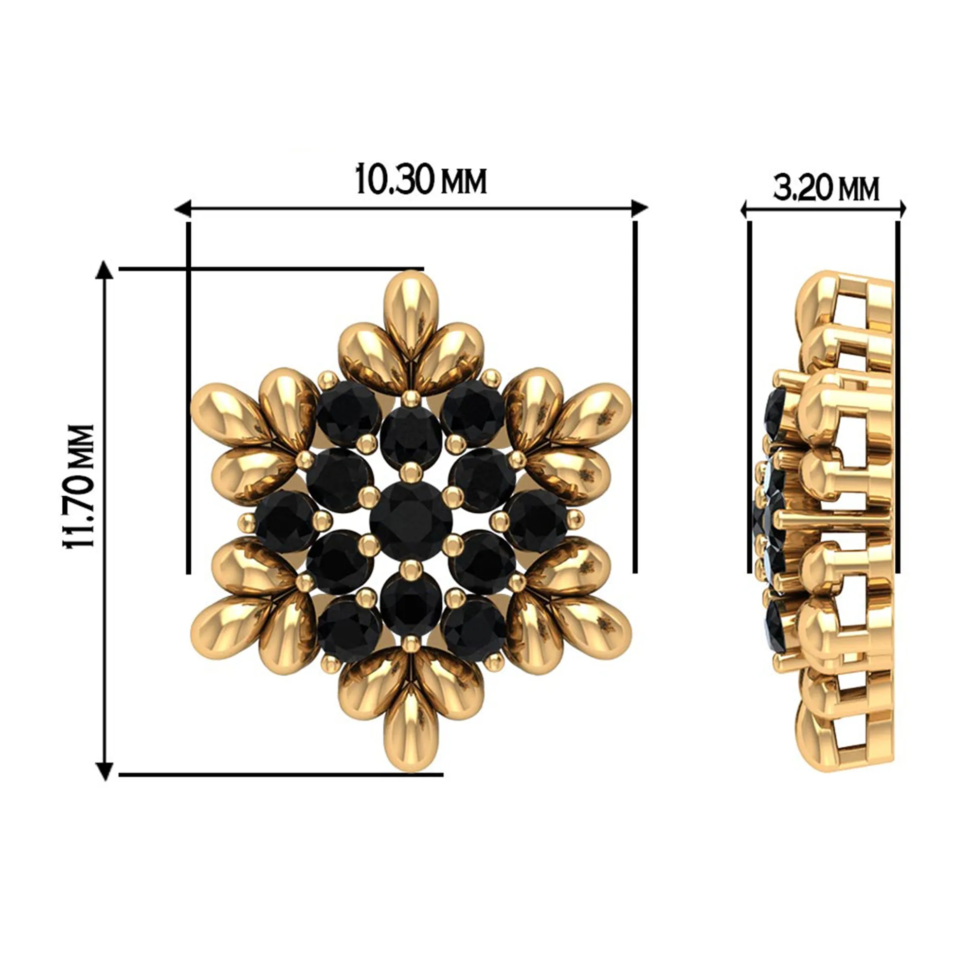 1/2 CT Adorable Black Onyx Floral Cluster Stud Earrings for Women