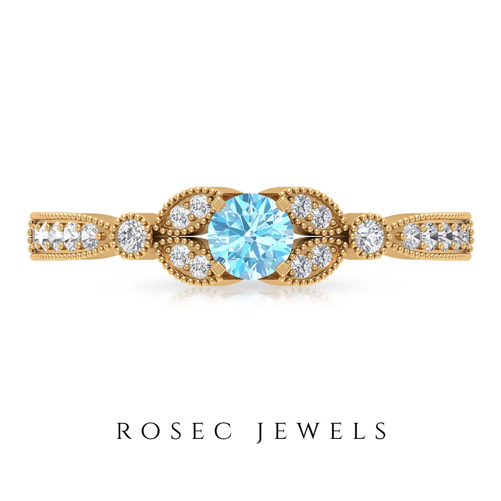 1/2 CT Aquamarine and Diamond Engagement Ring