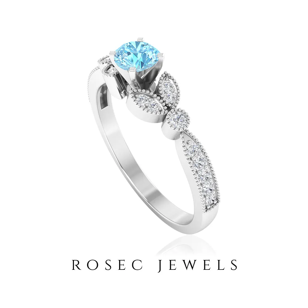 1/2 CT Aquamarine and Diamond Engagement Ring
