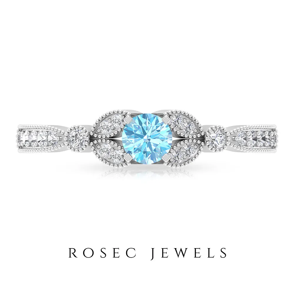 1/2 CT Aquamarine and Diamond Engagement Ring
