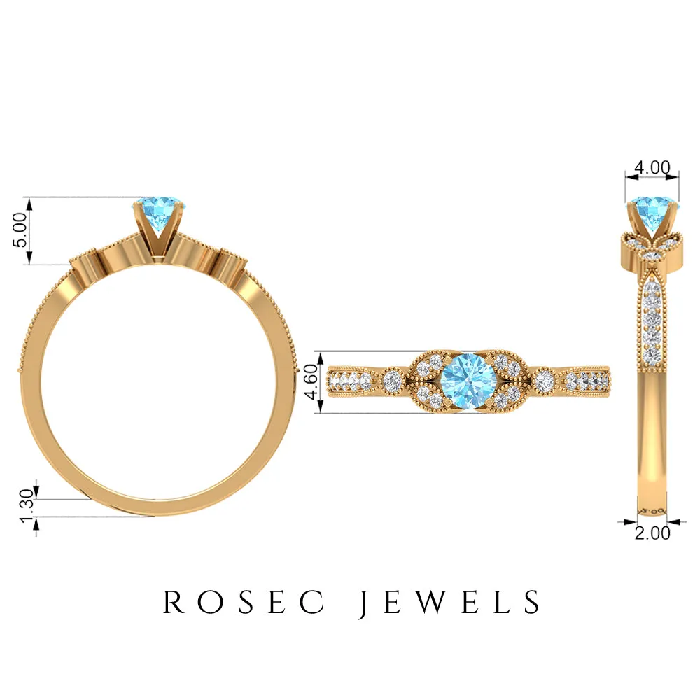 1/2 CT Aquamarine and Diamond Engagement Ring