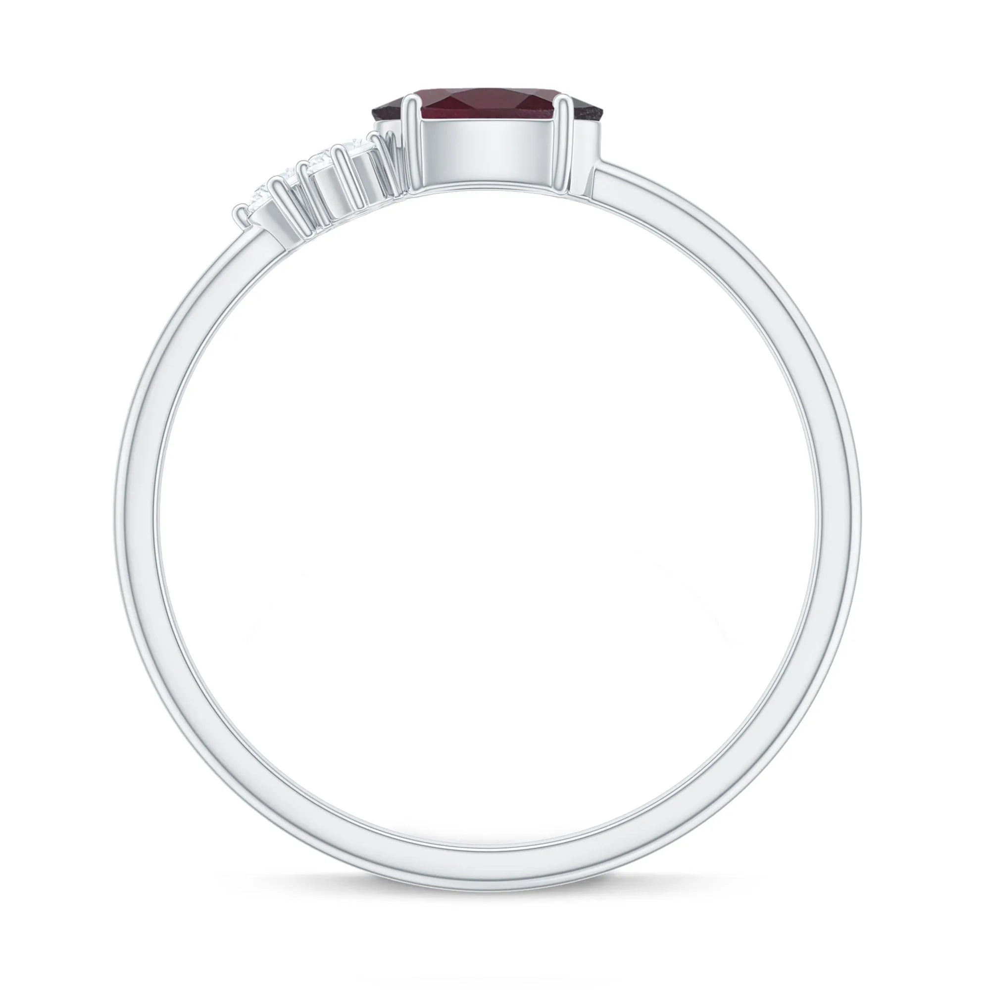 1.25 CT Oval Rhodolite Minimal East West Ring with Diamond Trio