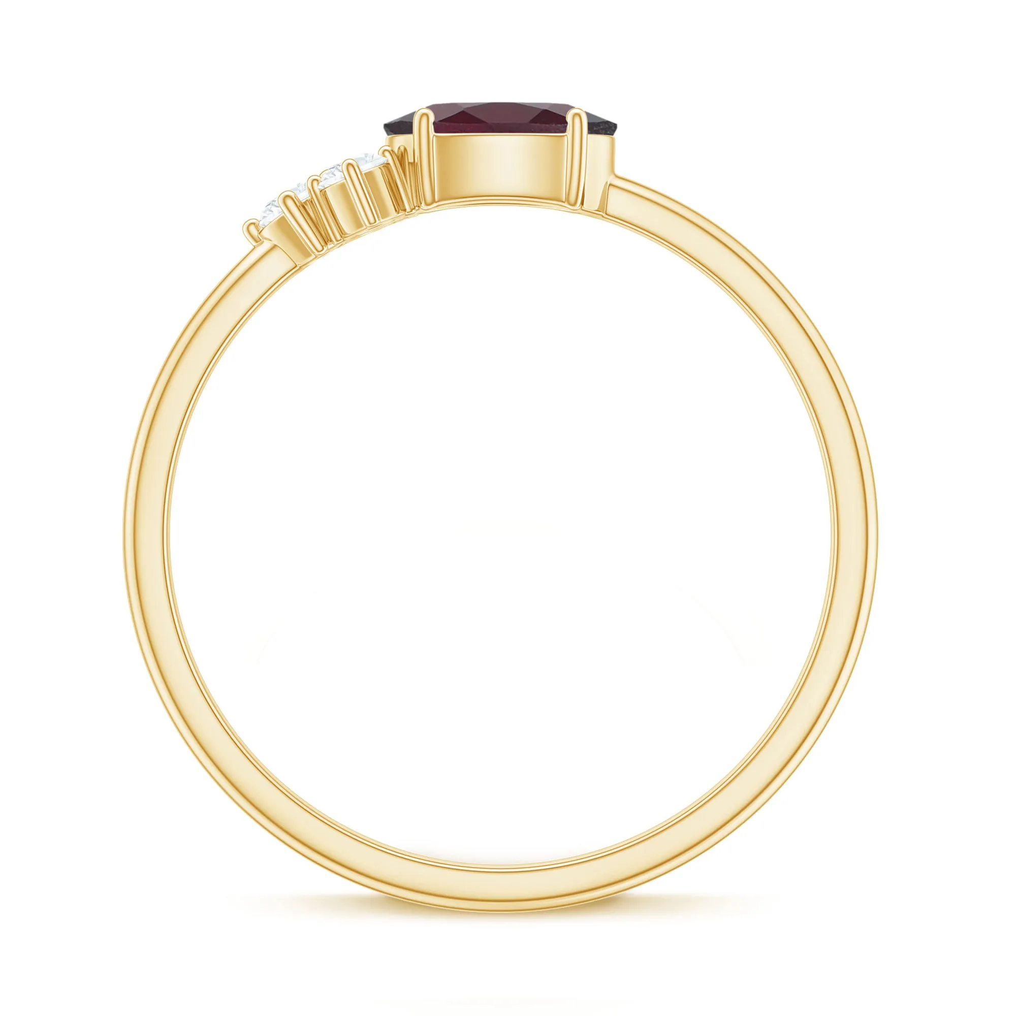 1.25 CT Oval Rhodolite Minimal East West Ring with Diamond Trio