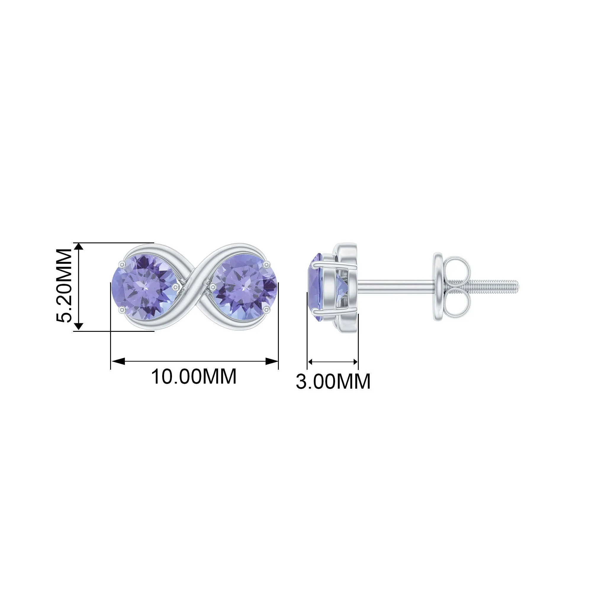 1.25 CT Simple Tanzanite Two Stone Infinity Stud Earrings