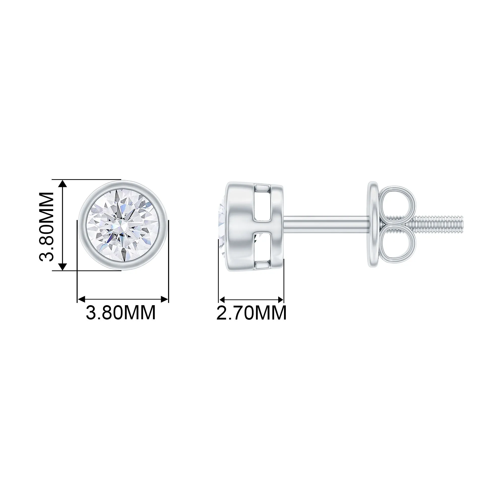 1/4 CT Solitaire Stud Earrings with Bezel Set Moissanite