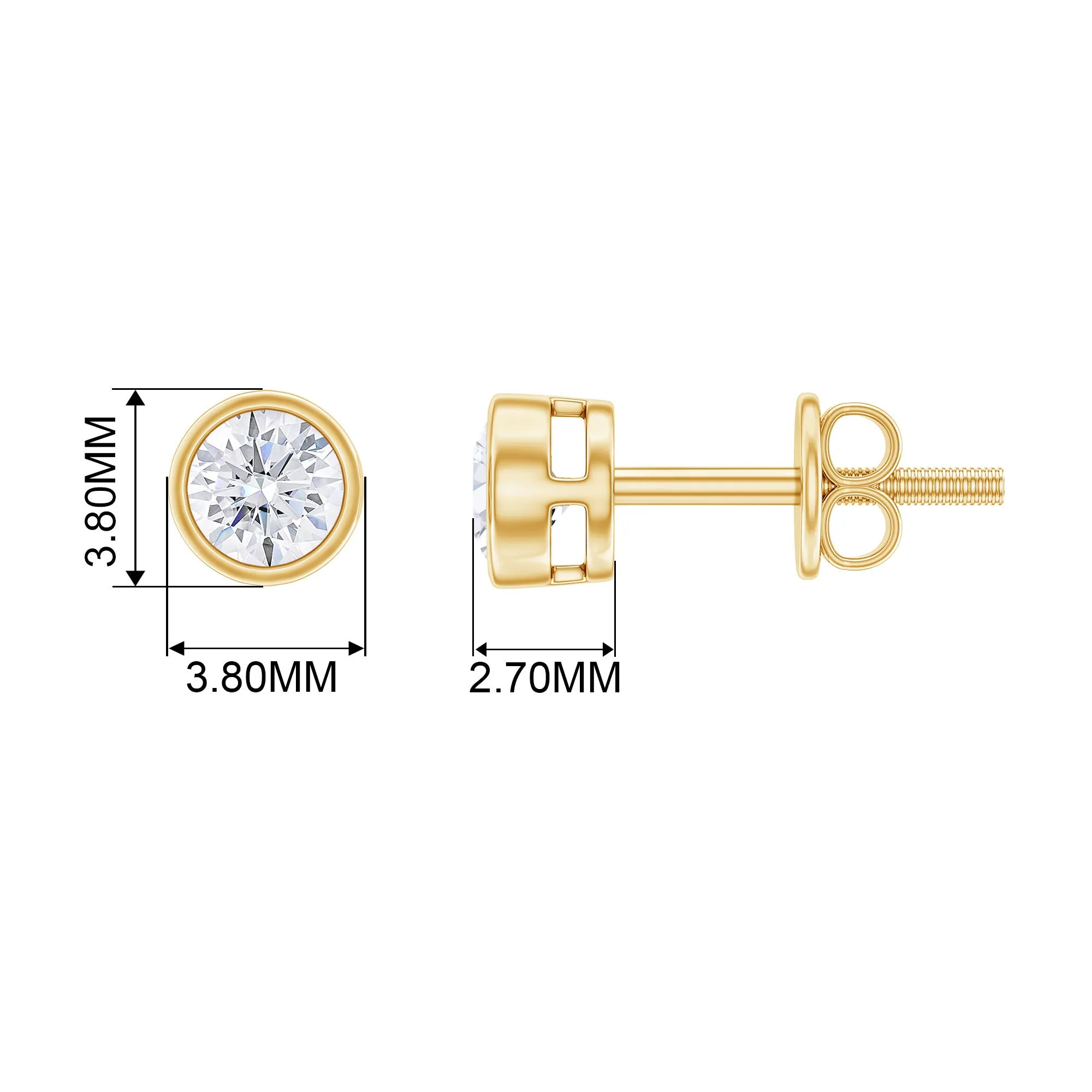1/4 CT Solitaire Stud Earrings with Bezel Set Moissanite