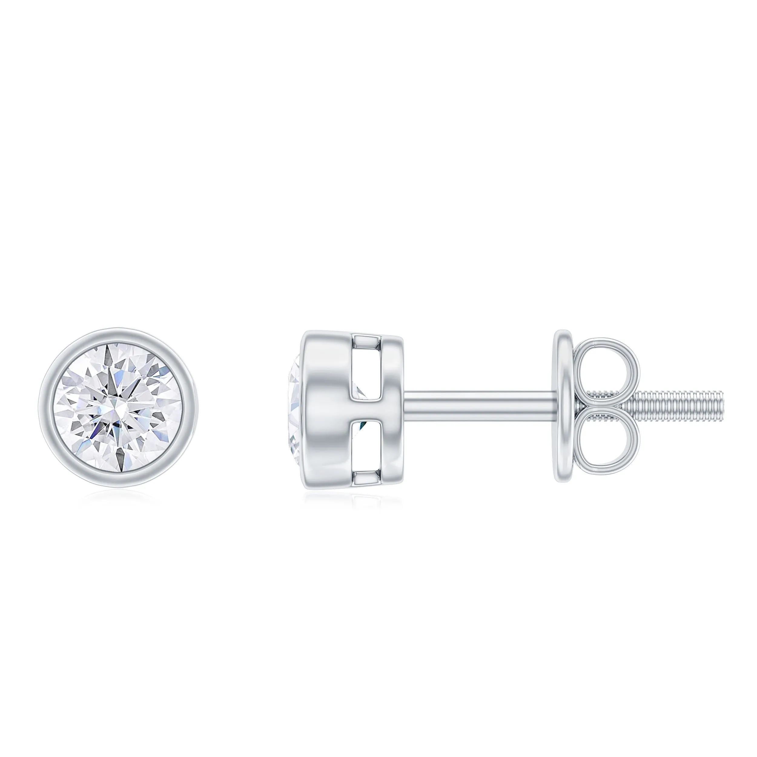 1/4 CT Solitaire Stud Earrings with Bezel Set Moissanite