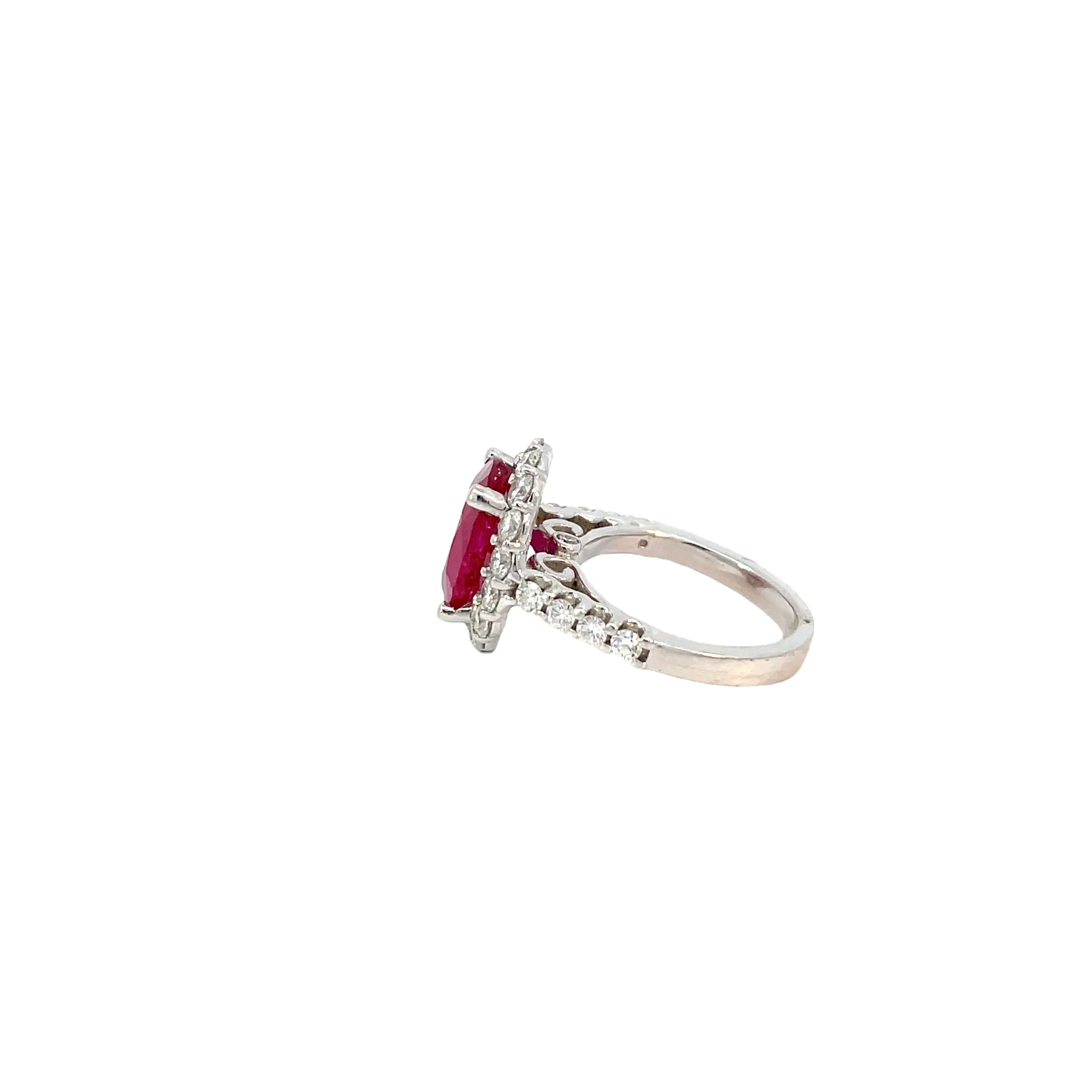 14 Karat White Gold  Halo Ruby Ring