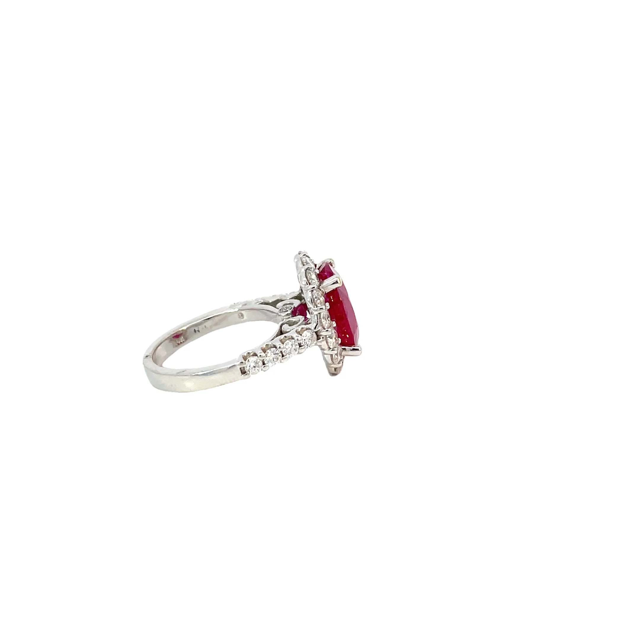 14 Karat White Gold  Halo Ruby Ring