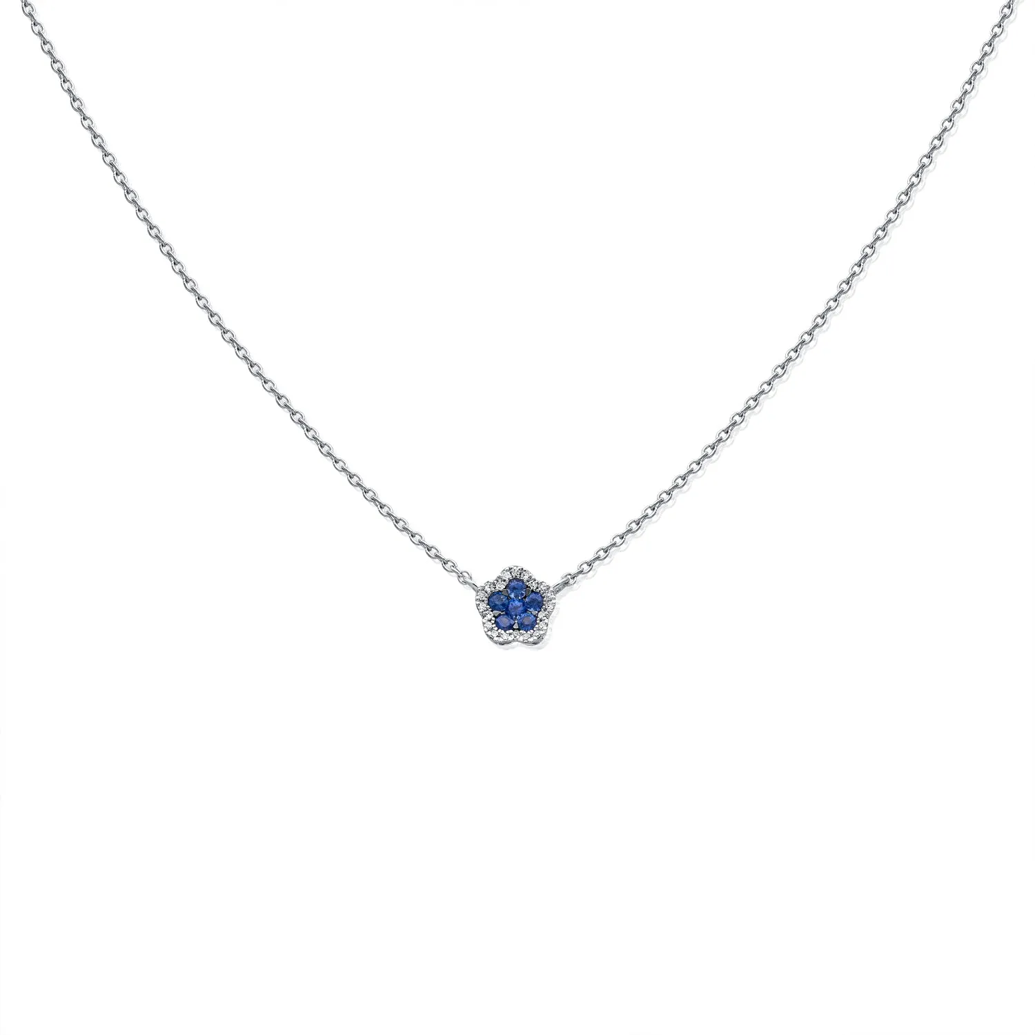 14K Gold Sapphire & Diamond Flower Necklace