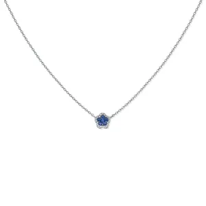 14K Gold Sapphire & Diamond Flower Necklace