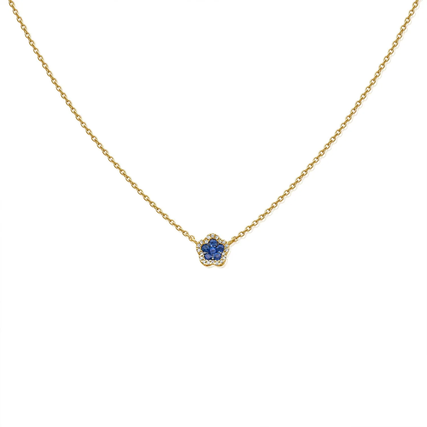 14K Gold Sapphire & Diamond Flower Necklace