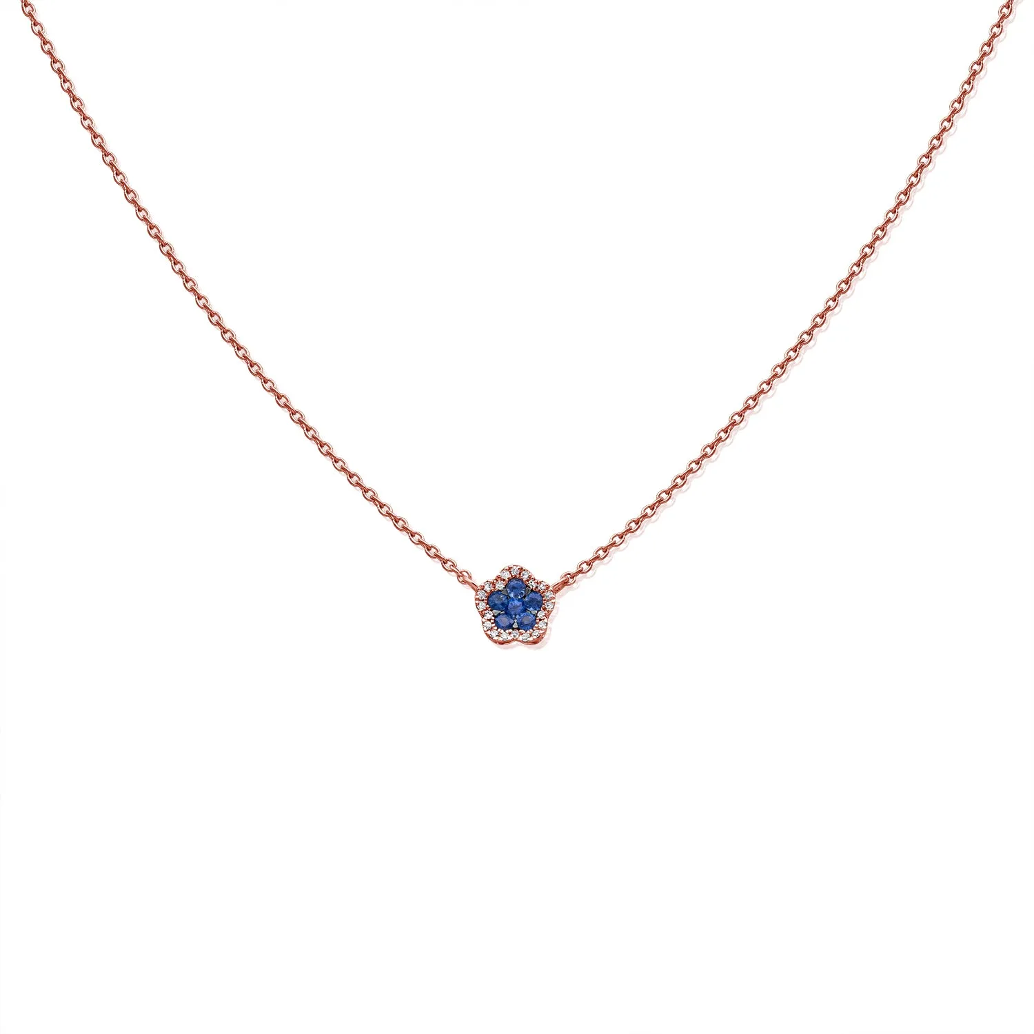 14K Gold Sapphire & Diamond Flower Necklace