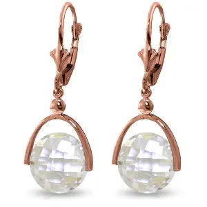 14K Solid Rose Gold Leverback Earrings Rose Topaz Certified