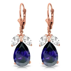 14K Solid Rose Gold Leverback Earrings Sapphire & Rose Topaz Certified