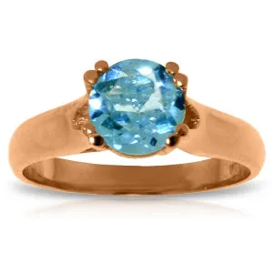 14K Solid Rose Gold Solitaire Ring Natural Blue Topaz Certified