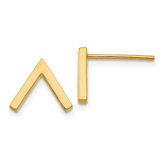 14K V Shape Stud Earrings