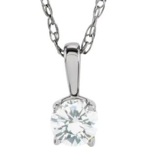 14K White 3 mm Natural White Sapphire Youth Solitaire 14" Necklace