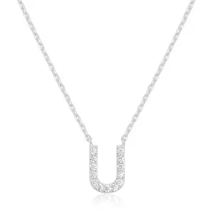 14k White Gold Created White Sapphire Initial U Letter Pendant Necklace Plated
