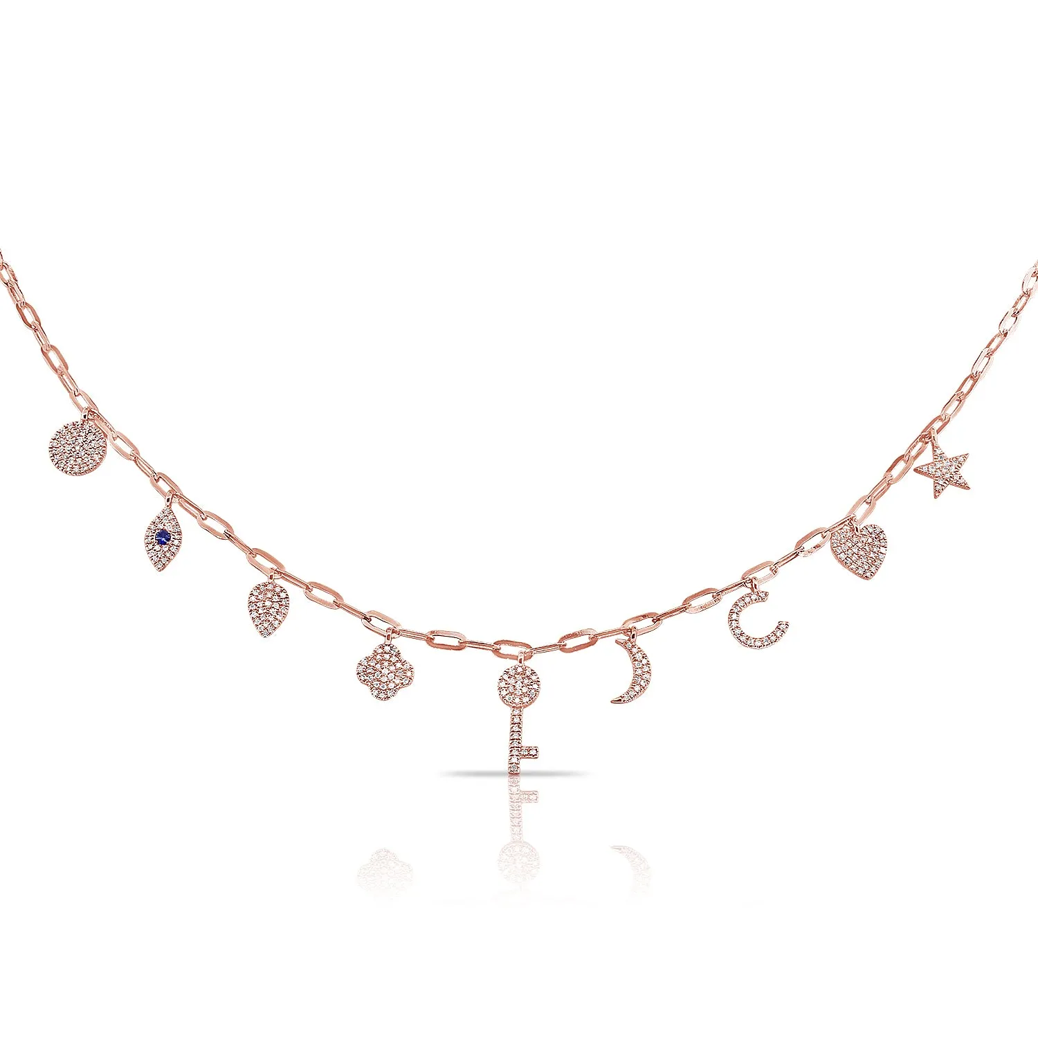 14K White Gold Diamond   Sapphire Charm Necklace