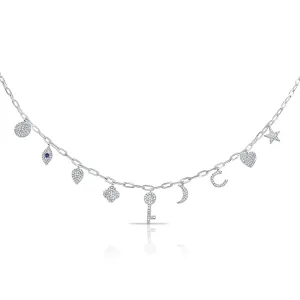 14K White Gold Diamond   Sapphire Charm Necklace