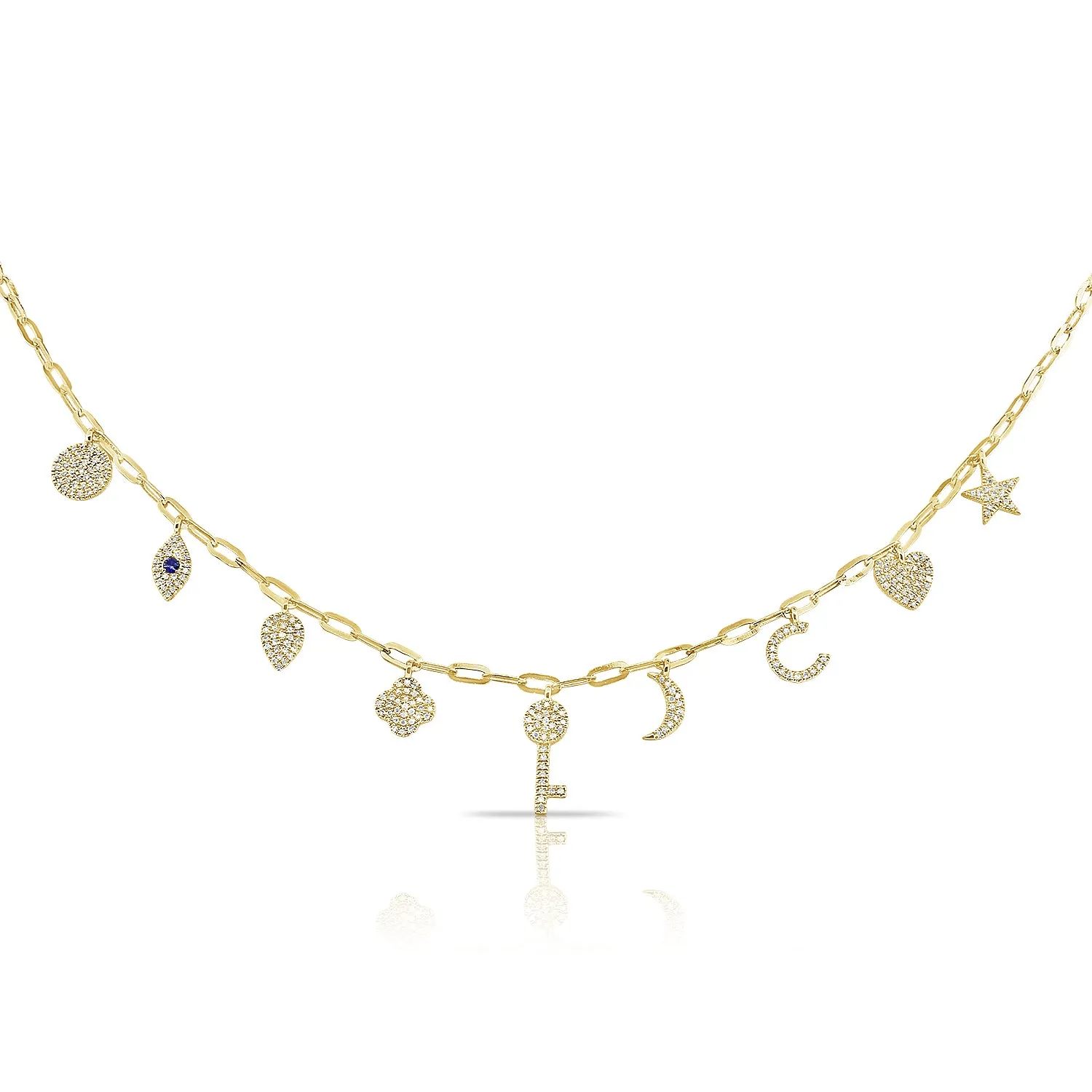 14K White Gold Diamond   Sapphire Charm Necklace