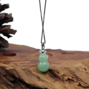 14K White Gold Jadeite Jade Good Luck Hulu Bottle Gourd Necklace