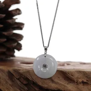 14k White Gold "Good Luck Button" Necklace Lavender Ice Jadeite Jade Lucky KouKou Pendant Necklace