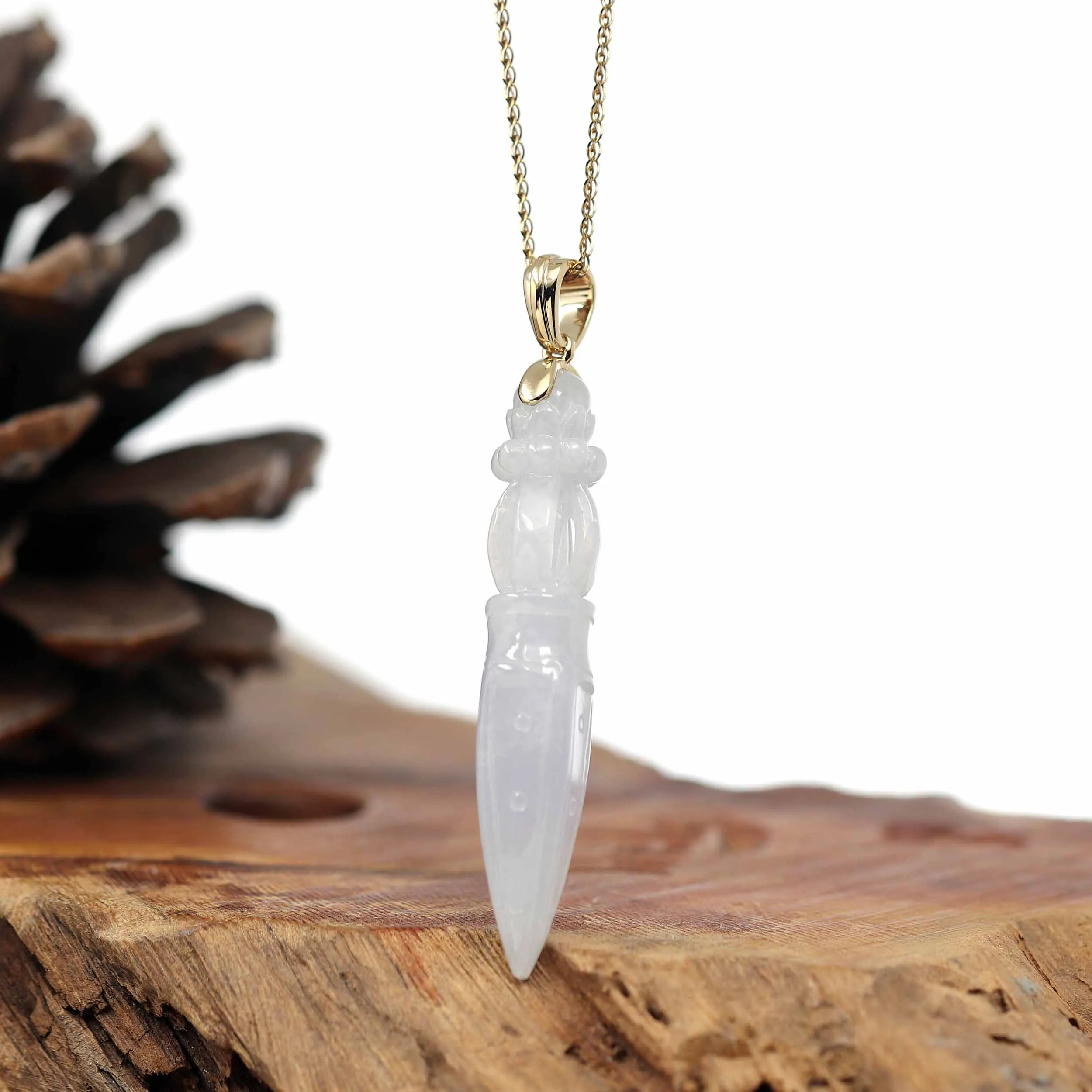 14k Yellow Gold " Tibetan Vajra" Natural Burmese Lavender Jadeite Jade Necklace